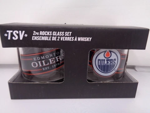 2-Pack New NHL Rock Whiskey Glass Set Edmonton Oilers Cover