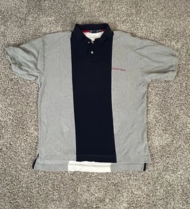 Vintage Nautica Mens Shirt Extra Large Blue Gray Polo Color Block Sailing Rugby - Picture 1 of 7