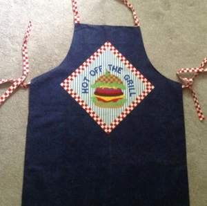 Apron, Bar B Que Picnic, Handmade ( Blue Denim Look) - Picture 1 of 4