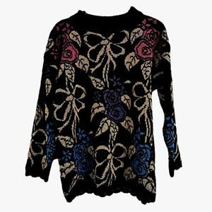 Dana Scott Vintag Black Metallic Floral Holiday Pullover/Sweater Size Medium EUC - Picture 1 of 9