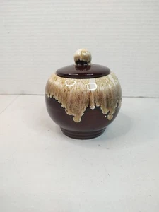 Vintage Brown Drip Glaze Covered Sugar Bowl Roseville Ohio Pottery with Lid - Picture 1 of 9
