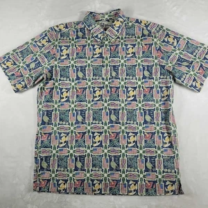 Reyn Spooner 1/4 camicia abbottonata uomo XL verde hawaiano floreale bandiere pesce - Foto 1 di 7
