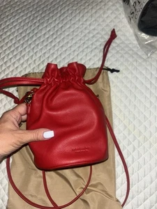 Osprey Red Leather Bucket Bag with Shoulder Strap Drawstring Bag RRP £129 - Picture 1 of 6