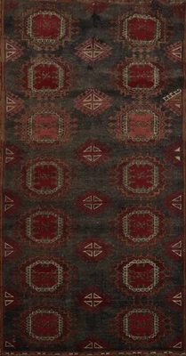 Alfombra tribal vintage envejecida hecha a mano 4x7 con ricos patrones alfombra nómada Foto 1 de 4