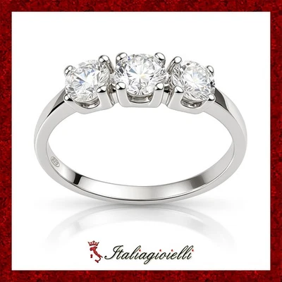 Distinto Anello Trilogy Brillante in Argento 925 Rodiato Oro Bianco - Immagine 1 di 4