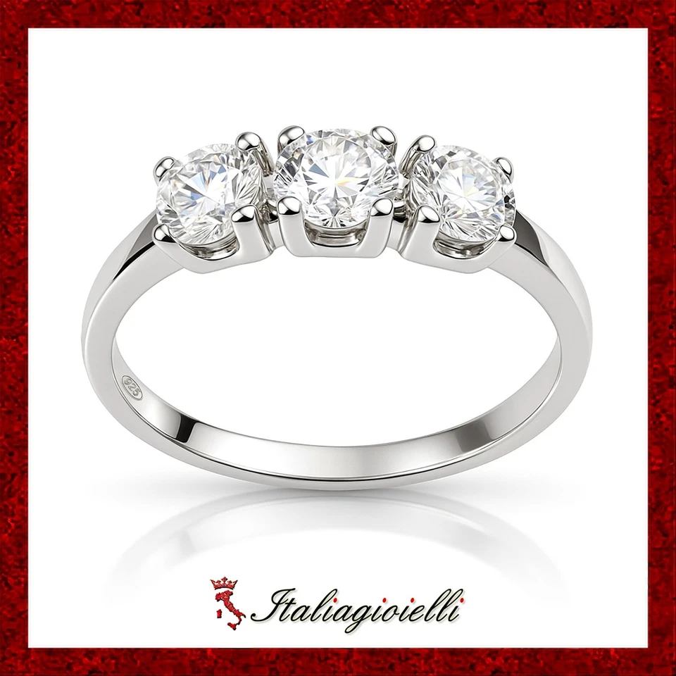Distinto Anello Trilogy Brillante in Argento 925 Rodiato Oro Bianco - Immagine 1 di 4