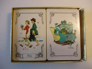 2 Full Decks Norman Rockwell Fall & Four Ages of Love Tea Time Trump Brand Used - Picture 1 of 13