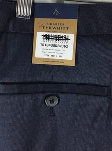 Charles Tyrwhitt Smart Texture Trousers Men's 36x30 Denim Blue Stretch Pants - Picture 1 of 7