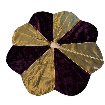 Christmas Tree Skirt Scalloped Edges Purple Velvet Gold 50” Diameter - Image 1 of 4