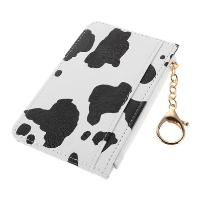  Cow Print Coin Purse: PU Animal Print Small Wallet with Keychain - Zippered - Image 1 of 4