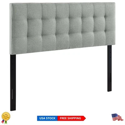 Cabecero tapizado de lino acolchado Lily King - Altura ajustable y elegancia gris Foto 1 de 4