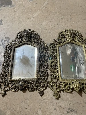 Bradley Hubbard Victorian Brass Bacchus Beveled Wall Mirror Frames - Image 1 of 4
