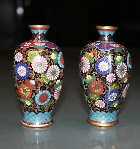 Pair of Japanese cloisonne vases, hexagonal meiping shape,TAKATANI, KENSAB 100 - Picture 1 of 5