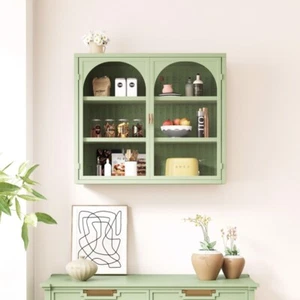 27.56"Glass Doors Modern Two-door Wall Cabinet with Featuring Three-tier - Picture 1 of 5