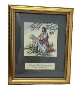 DIMENSIONS Jesus "I Shall Not Want" Cross Stitch Completed & Framed 11.5 x 9.5 - Picture 1 of 13