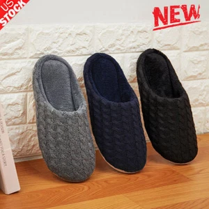 NEW Men Anti-slip Plush Fleece Slippers Winter Warm Indoor Home Soft Shoes US - Picture 1 of 23