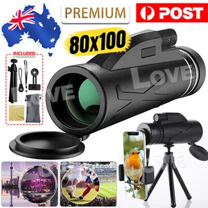 AU 80X100 ZOOM HD OPTICAL BINOCULARS TELESCOPE NIGHT VISION+PHONE CLIP+TRIPOD - Picture 1 of 11