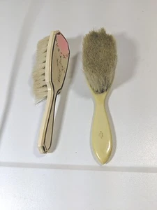 Spazzole briciole vanità celluloide avorio peli di cavallo piccole 5" rosa blu set 2 - Foto 1 di 8