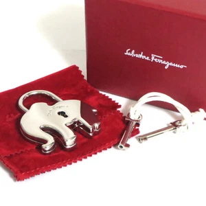 Auth Salvatore Ferragamo Silvertone Elephant Bag Charm Key Ring Italy EUC in Box - Picture 1 of 18