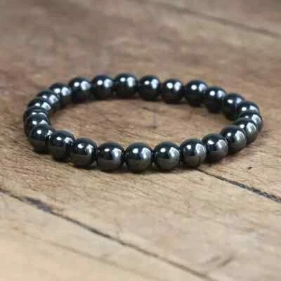 Natural Hematite 8mm Beaded Grounding Reiki Healing Crystal Stretch Bracelet - Image 1 of 4