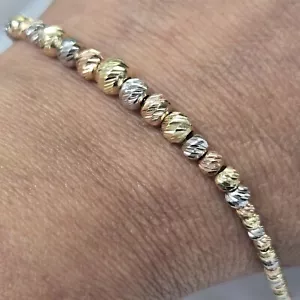 real 14k gold bracelet Beads Bracelet adjustable Size Diamond Cut - Picture 1 of 16