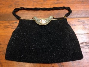 Vtg French Antique Victorian Micro Beaded Filigree Rhinestone Cameo Silk Purse - Picture 1 of 12