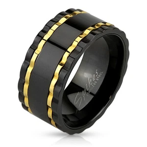 BAGUE ANNEAU POUR HOMME ACIER INOXYDABLE NOIR ET OR ORIGINALE ENGRENAGE 3681 - Imagen 1 de 1