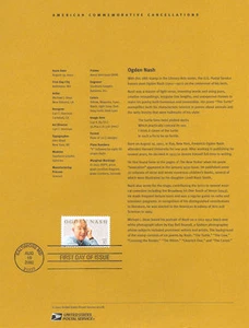 #0228 37c Ogden Nash Stamp #3659 Souvenir Page - Picture 1 of 1