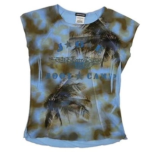 Vintage Y2K Joe Boxer Blue Brown Boot Camp Short Sleeve T-Shirt Women's Size L - Picture 1 of 12