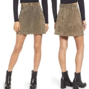 New Blank NYC Run For It Taupe Suede Leather Mini Skirt Sz 26 Diagonal Zip - Picture 1 of 14