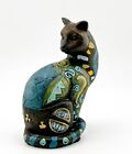 GEOMETRIC PATTERNED CAT ORNAMENT figurine  vintage retro kitsch black tribal
