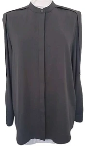 ALLSAINTS Mandarin Collar Black Button Sleeves Cut Out Up Shirt Blouse Size US 8 - Picture 1 of 5