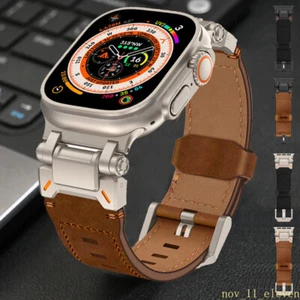 Genuine Leather Strap For Apple Watch Ultra 2 Band Series 10 9/8/7/6/5/SE 42-49m - Picture 1 of 25