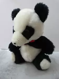 VTG Dakin 1981 Stuffed Panda Plush Animal Shell Filled Red Bowtie 9" - Picture 1 of 13