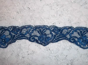 ¡Lote de 8 yardas! Encaje festoneado floaral azul marino de colección 2" de ancho - Imagen 1 de 3