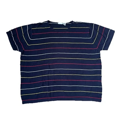 Villager Signature A Liz Claiborne Company Navy Striped Knit Short Sleeve Shirt Foto 1 de 4