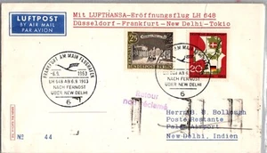 ALEMANIA 1963 PRIMER VUELO LUFTHANSA CUBIERTA DIRECCIÓN NUEVO DEHLI INDIA CANC FRANKFURT - Imagen 1 de 2