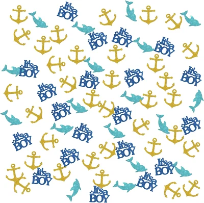 Tema náutico It'S a Boy confeti brillo, confeti ancla de barco, baby shower, G Foto 1 de 4