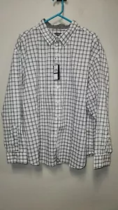NEW VAN HEUSEN MENS SHIRT Gray White Beige Plaid Button Long Sleeve 2XL NEW - Picture 1 of 6