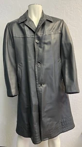 Mens Grey Vintage Knee Length Leather Jacket Willie Deligman La Fonda Santa Fe - Picture 1 of 16