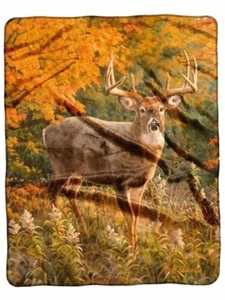 Royal Plush Raschel Throw Blanket 50 x 60 in American Heritage Reds Of Fall Deer - Picture 1 of 1