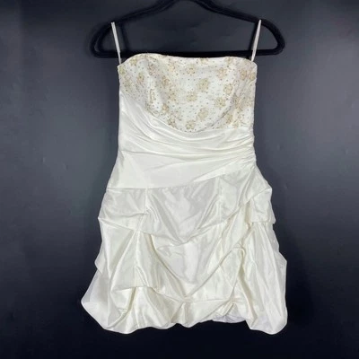 Jessica McClintock Gunne Sax Mini Bubble Dress Ivory Strapless Embroidered XS - Image 1 of 4