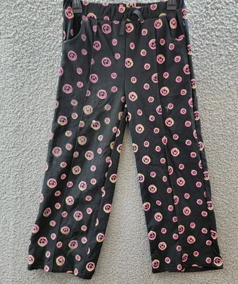 Limited Too Smiley Face Print Pants Girls 10 Black Multi Side Pockets Pull On - Image 1 of 4