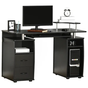 Computer Büro Schreibtisch Tisch Arbeitsplatz mit Tastaturablage, Schublade, schwarz HOMCOM - Bild 1 von 9