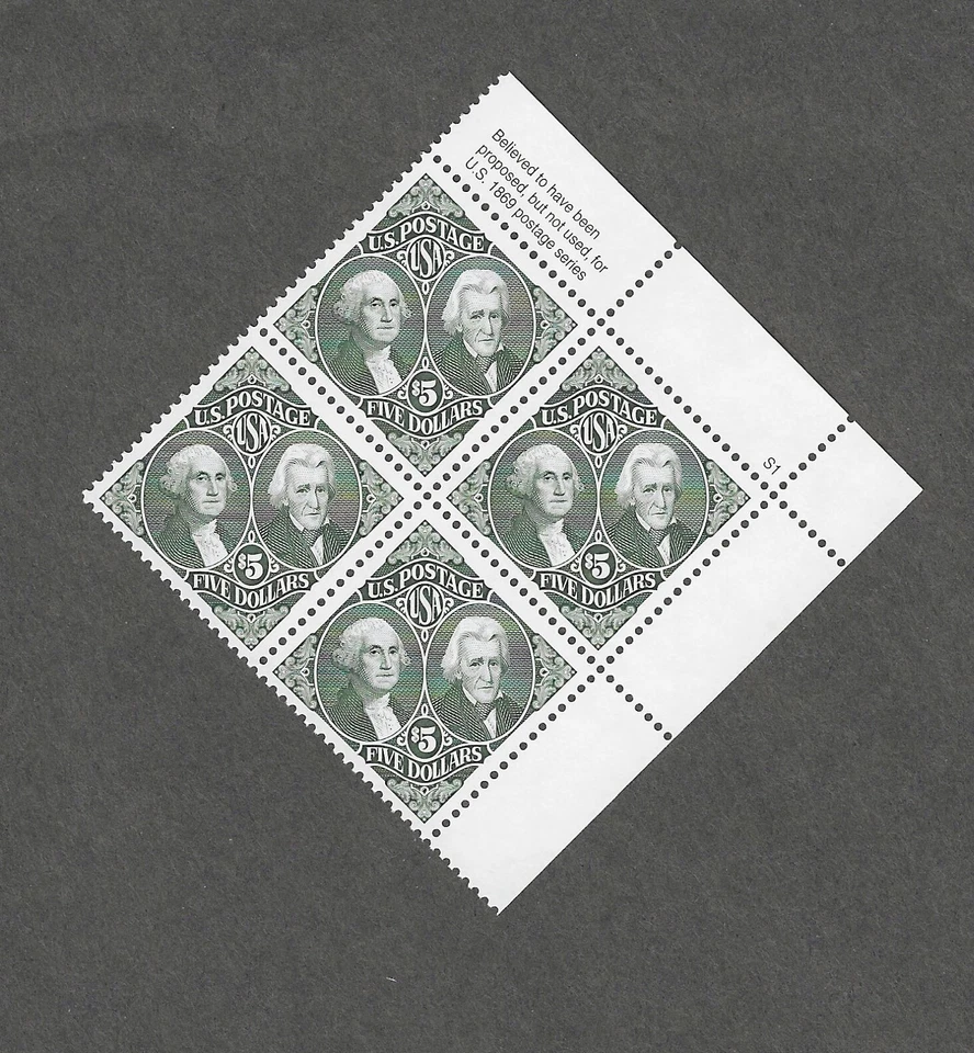 US Scott 2592 $5.00 Washington/Jackson Plate Block of 4 Mint NH  Aug 19 1964 - Image 1 of 1