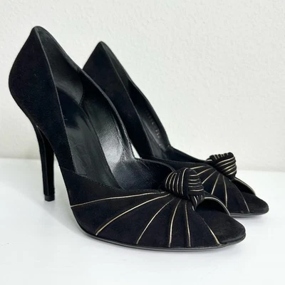 Zapatos de salón GUCCI Peep Toe negros con ribete dorado talla 37,5 Foto 1 de 4