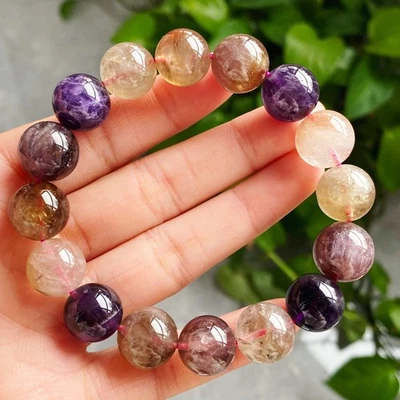 12.9-13.6mm Natural Auralite 23 Crystal Quartz Beads Bracelet 2542 - Image 1 of 4