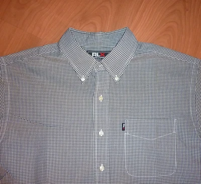 Camisa Ralph Lauren RLX Para Hombre Talla L Grande Calce Clásico S/S Negra Blanca Micro Cuadros Foto 1 de 4