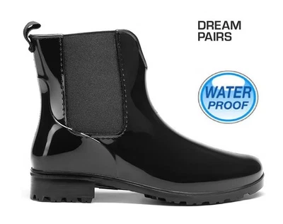 DREAM PAIRS Ladies Wellies Waterpoof Womens Black Wellington Ankle Boots New UK Sizes 5-7