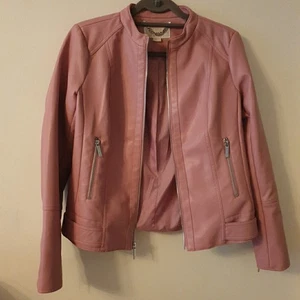 Michael Kors Leather Jacket Size 12 10 Womens Biker Soft Faux Pu Designer Meduim - Picture 1 of 13